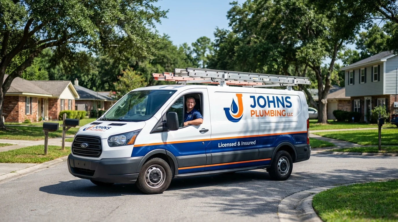 Johns Plumbing LLC service van in Mexico Beach, FL