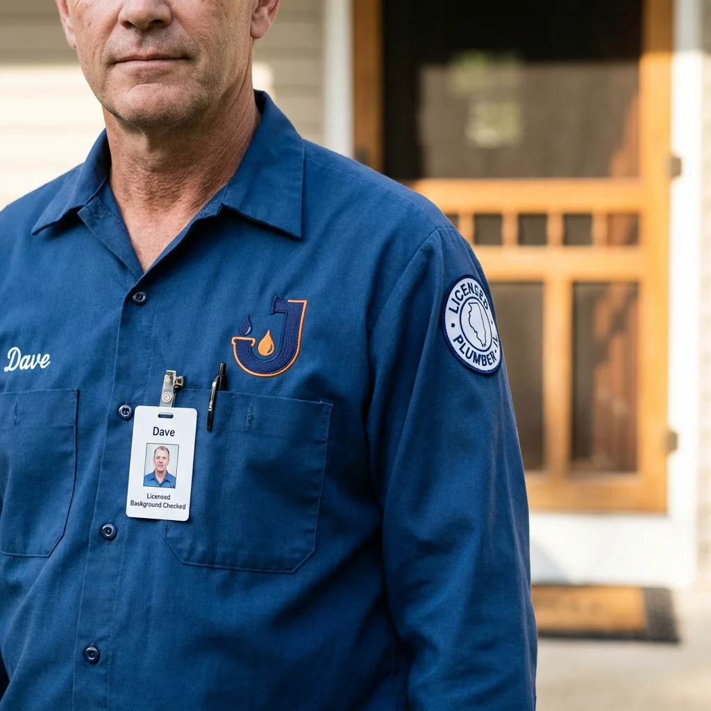 Licensed plumber showing ID badge in Mexico Beach, FL
